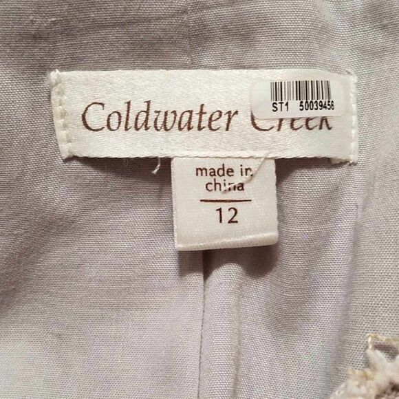 Coldwater Creek Oatmeal Linen cotton Embroidered Paisley Jacket size 12 - Picture 2 of 14